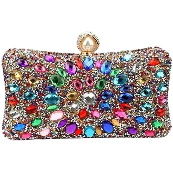 Vgift Crystal Box Clutch, Women Rhinestone Purse Handbag, Jeweled Evening Bags - Picture 2 of 8